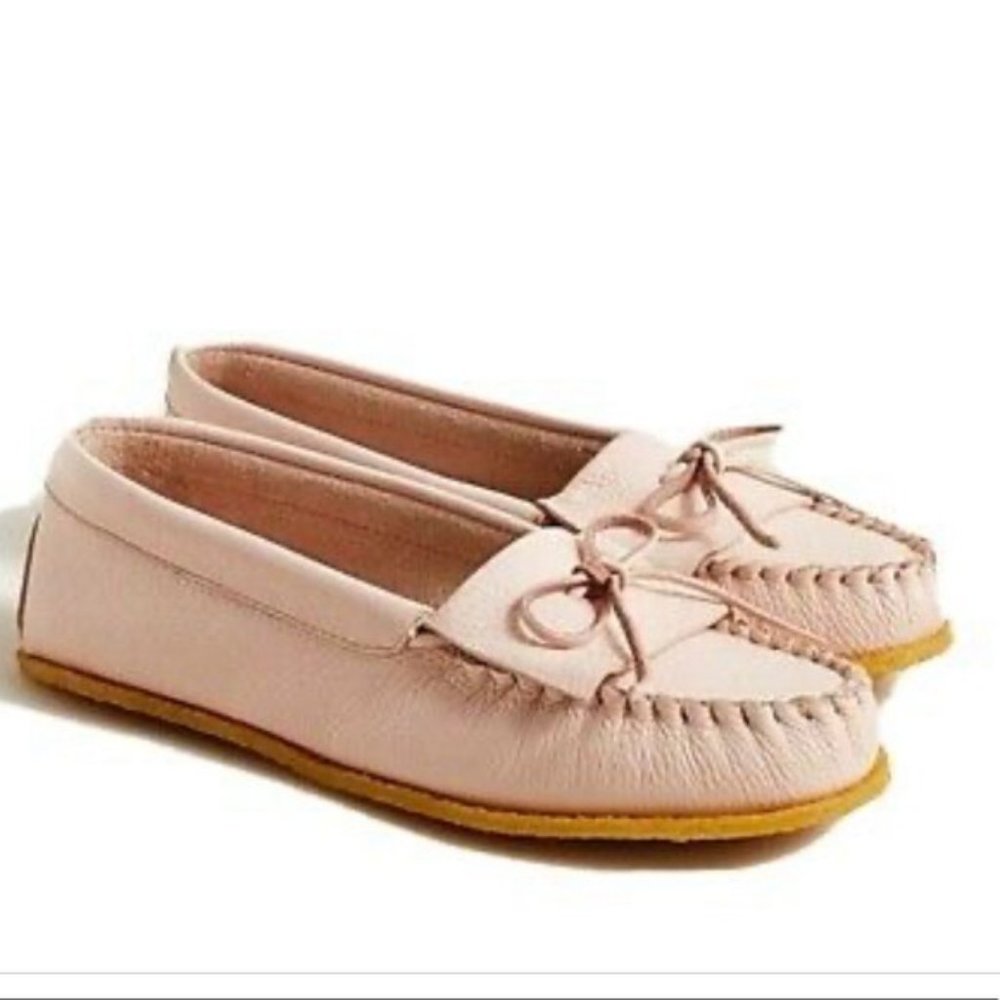 J. Crew Soft Unlined Leather Loafers in Pale Pink